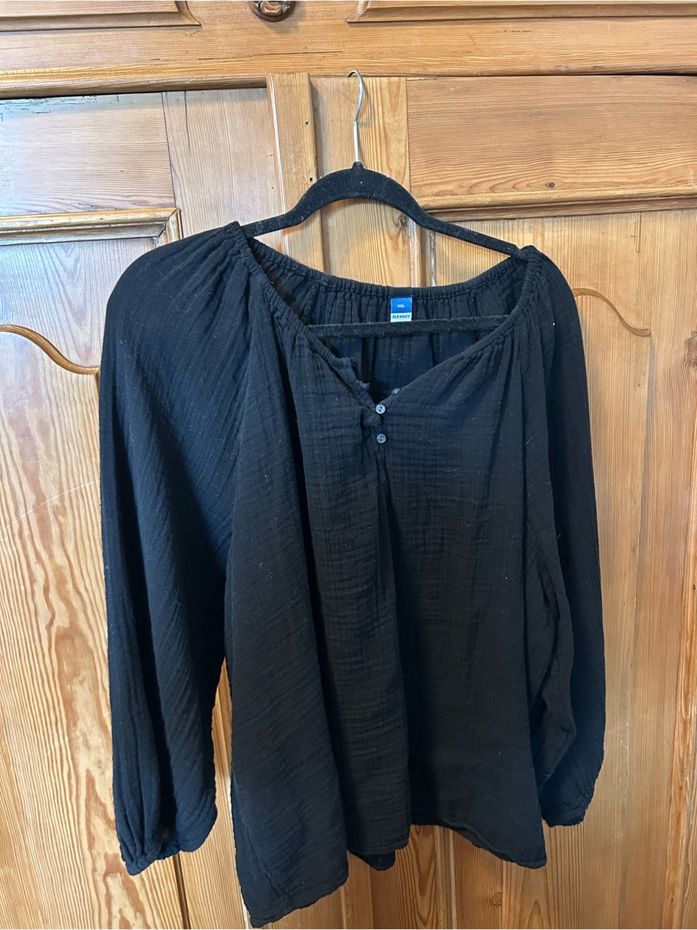 Old Navy Black Peasant Gauze Top with Button Front